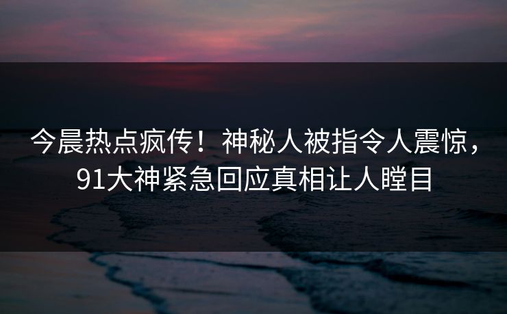 今晨热点疯传！神秘人被指令人震惊，91大神紧急回应真相让人瞠目
